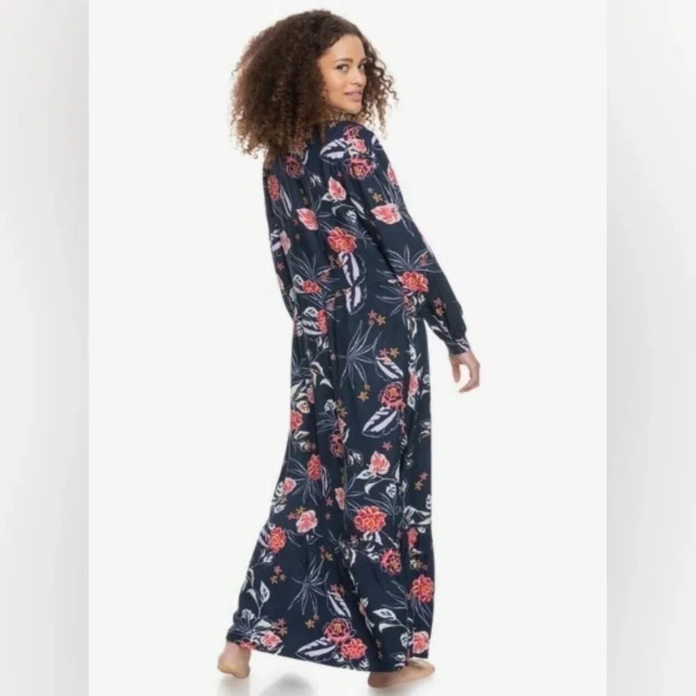 Roxy glowing energy long sleeve floral dress,color Blue, size S